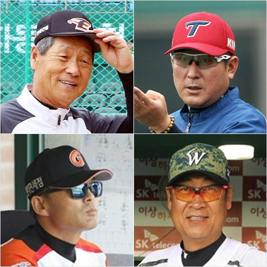 한화김성근감독(위왼쪽부터시계방향),KIA김성근감독,SK김용희감독,롯데이종운감독.(사진=각구단제공)