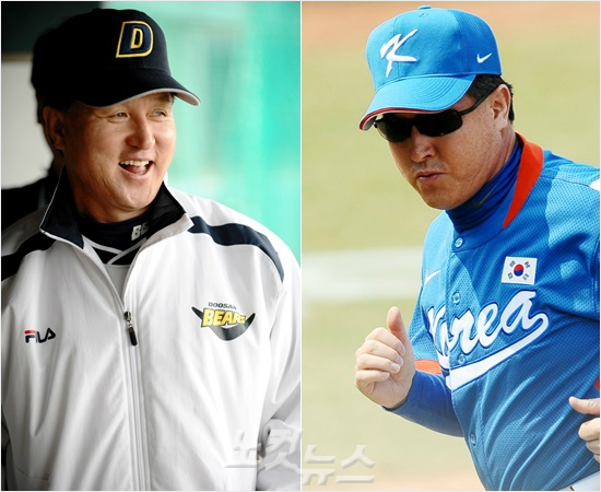 '찬란하고잔인했던2008년의기억'김경문감독은2008년올림픽금메달이라는감격을누렸지만한국시리즈에서는다시고배를마신아픈기억을남겼다.사진은2008년올림픽당시모습(오른쪽)과한국시리즈당시모습.(자료사진)