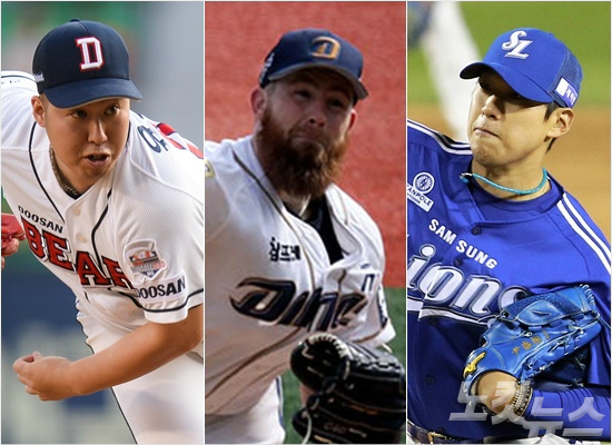 '다승왕의영예는누구에게?'올시즌막판치열한다승경쟁을펼치고있는두산유희관(왼쪽부터)-NC에릭해커-삼성윤성환.(자료사진=두산,NC,노컷뉴스)