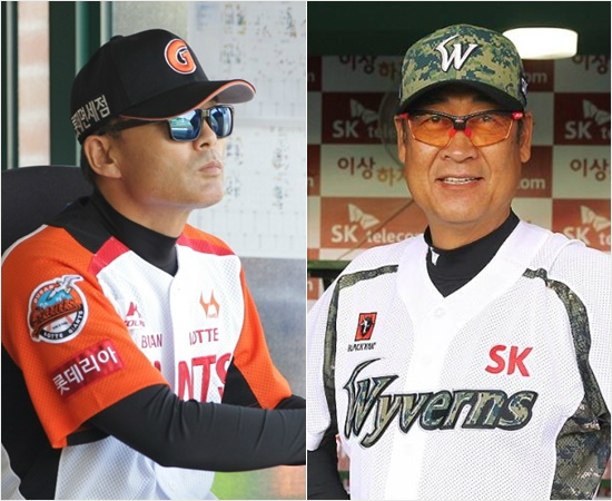 '우린들이러고싶겠어요?'5위굳히기의고비에서번번이무너지며의도치않게엎치락뒷치락경쟁을펼치고있는롯데이종운(왼쪽)-SK김용희감독.(자료사진=롯데,SK)