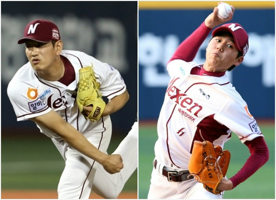 시즌첫선발등판에서호투한양훈(왼쪽)과하영민.(사진=넥센히어로즈제공)