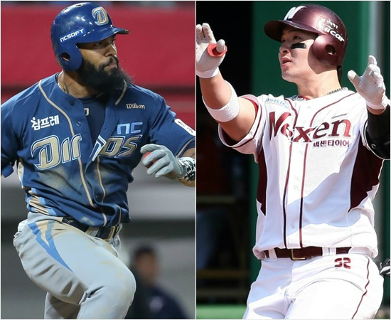 '내년에도KBO리그에서대기록도전?'올해어마어마한존재감을뽐내고있는NC에릭테임즈(왼쪽)와넥센박병호.각각40홈런-40도루와한시즌최다홈런,타점등전인미답의대기록에도전하고있다.(자료사진=NC,넥센)