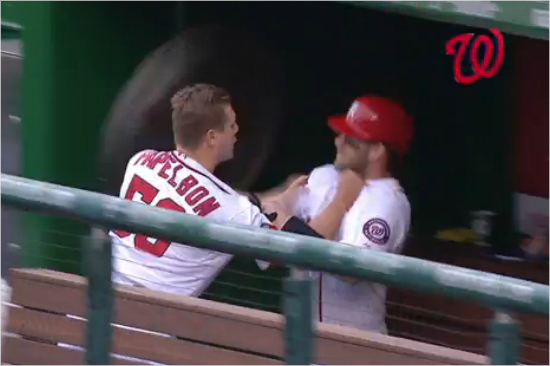 몸싸움을하고있는파펠본(왼쪽)과하퍼.(홈페이지영상캡처)