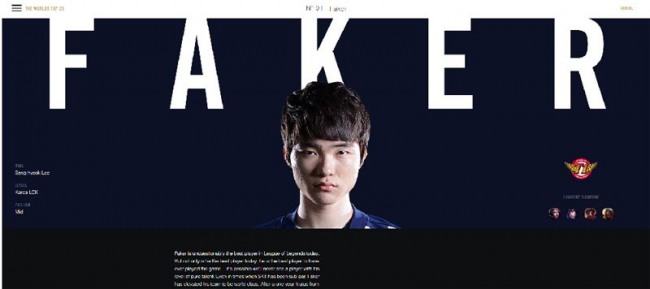 라이엇게임즈가 선정한 톱 플레이어 20에서 당당히 1위를 차지한 이상혁(사진=라이엇 게임즈 공식 홈페이지 발췌).