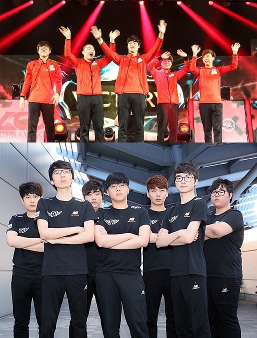 KT 롤스터(위)와 SK텔레콤 T1이 나란히 전승 행진을 달리면서 각 조 1위로 올라섰다.