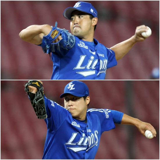 10승고지를밟은장원삼(위)과탈삼진타이틀을차지한차우찬.(사진=삼성라이온즈제공)