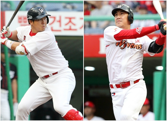 대형FA계약후부상으로부진했던최정(왼쪽)과김강민.(사진=SK와이번스제공)