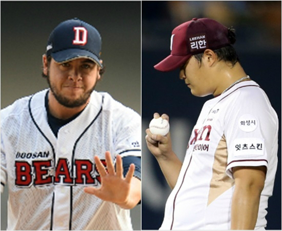 '난오늘안돼vs난오늘도'10일준플레이오프1차전에서나란히불펜등판,2이닝을던진두산스와잭(왼쪽)과넥센조상우.그러나11일2차전에서는조상우만불펜대기할전망이다.(자료사진=두산,넥센)
