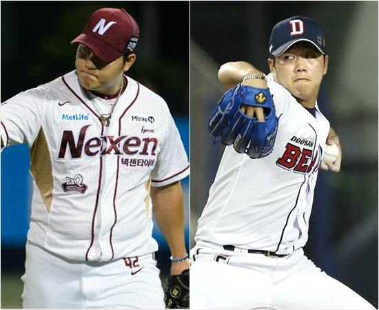 '내심장이더세다'준플레이오프를치르고있는두산과넥센의3년차불펜핵심함덕주(오른쪽)와넥센조상우.(자료사진=두산,넥센)