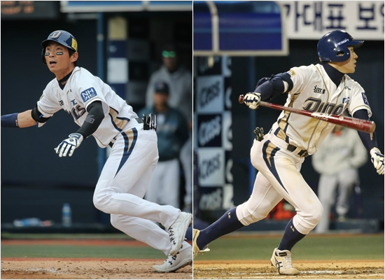 NC테이블세터김종호(왼쪽)와박민우.(사진=NC다이노스제공)