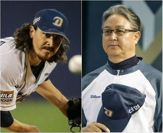 '스튜어트,충분히잘했다'플레이오프5차전패전을안은NC스튜어트(왼쪽)과김경문감독.(자료사진=NC)