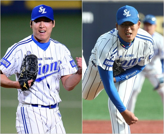 '우리만으로는역부족'삼성좌완차우찬(왼쪽)과사이드암심창민.(자료사진=삼성)
