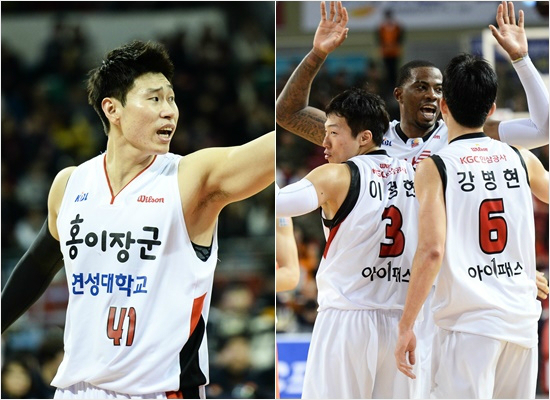 '오세근오신다!'KGC인삼공사는1라운드막판이정현-박찬희의가세로최근7승3패상승세를달리는가운데14일부터는골밑의라이언킹오세근(왼쪽)까지합류해기세를더할전망이다.(자료사진=KBL)