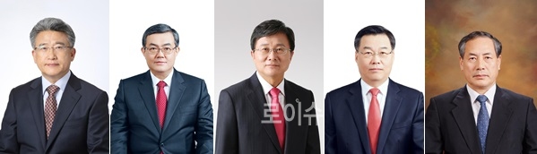 ▲(사진왼쪽부터기호순)주기재,정윤식,전호환,장익진,목학수후보자.(사진제공=부산대)