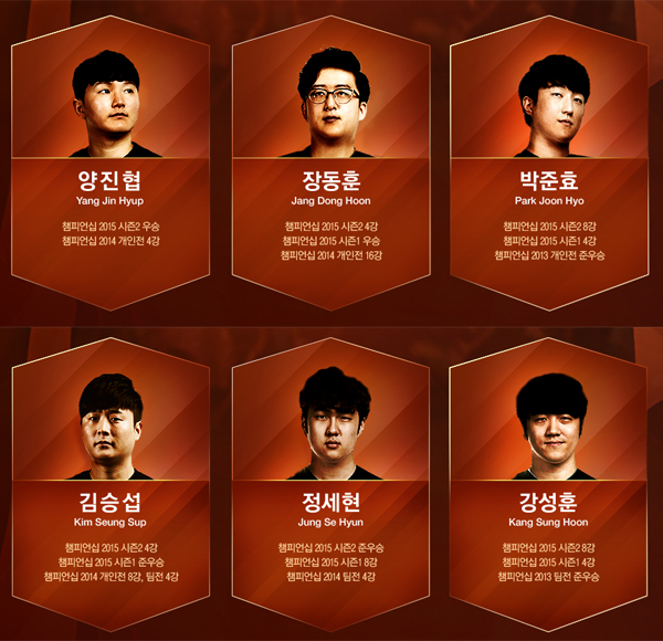 한국대표 두 팀의 선수 구성.