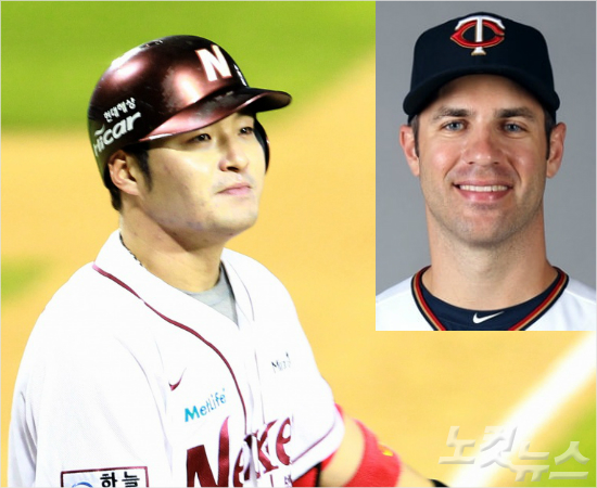 '마우어형,우리잘해봅시다'박병호(왼쪽)가만약미네소타와계약을맺는다면1루수조마우어(오른쪽)와주전경쟁을펼쳐야할전망이다.(자료사진=황진환기자,미네소타)