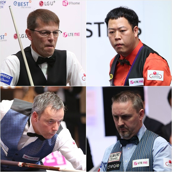 '2015LGU+3쿠션마스터스'4강에진출한세계1위토브욘브롬달(왼쪽위부터시계방향)과토종의자존심강동궁,프레데릭쿠드롱,딕야스퍼스.(자료사진=대한당구연맹)