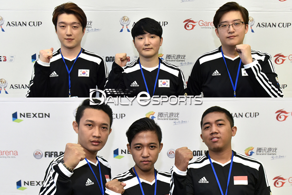 4강에서 맞붙는 한국 대표팀(위)과 인도네시아 대표팀.