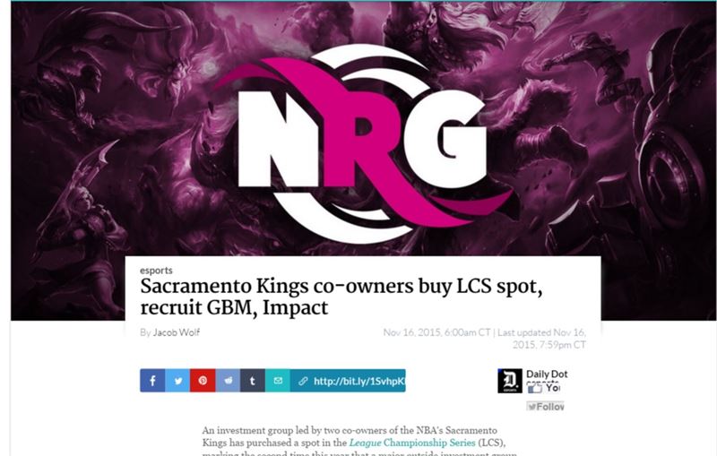 NRG e스포츠 게임단주에 대한 내용을 보도한 데일리돗의 기사.