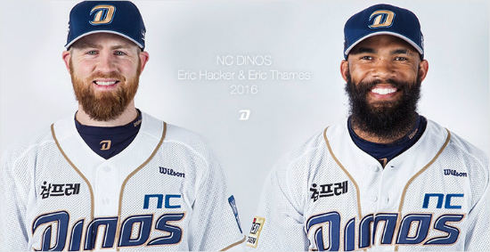 2016년에도NC유니폼을입게된에릭해커(왼쪽)와에릭테임즈.(사진=NC다이노스제공)