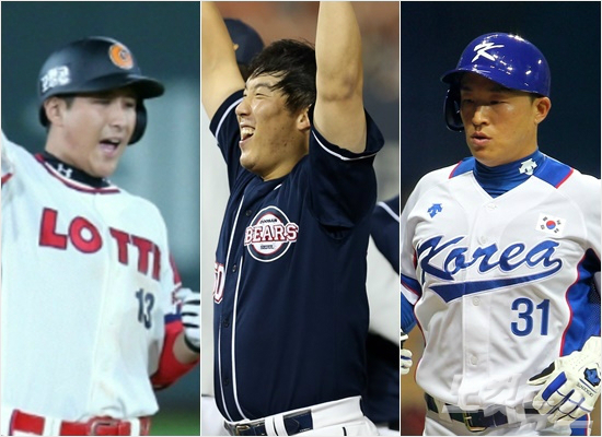'과연최후에웃는사람은?'황재균(왼쪽부터),김현수는리그정상급선수지만MVP급의강렬한인상을심어주지는못한터라자칫손아섭의전철을밟을가능성도배제할수는없다.(자료사진=롯데,두산,박종민기자)