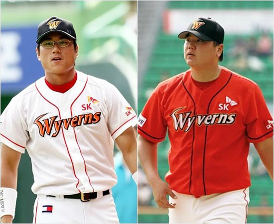 SK와FA계약을맺은좌타거포박정권(왼쪽)과우완스윙맨채병용.(자료사진=SK)