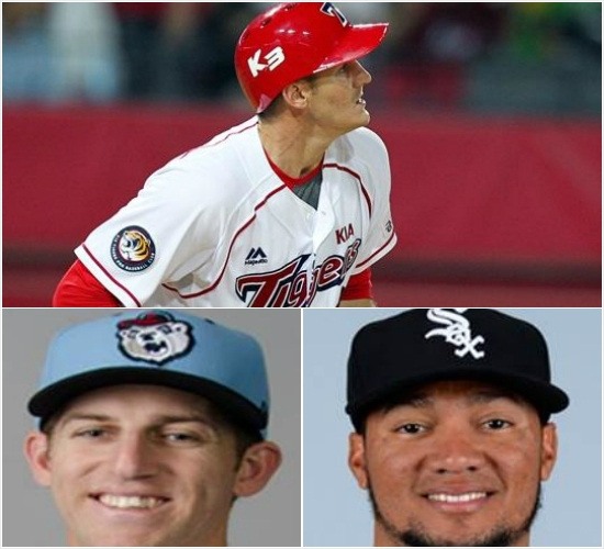 KIA와재계약한브렛필(위)과새외국인투수지크스프루일(왼쪽아래),헥터노에시.(사진=KIA타이거즈제공)