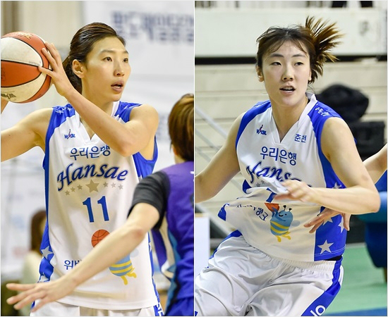 '체력왕듀오?'우리은행베테랑임영희(왼쪽)와팀중심박혜진은올시즌왕성한활동량으로1위질주를이끌고있다.사진은3일삼성생명과홈경기모습.(춘천=WKBL)