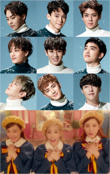 스페셜앨범을들고돌아온엑소와소녀시대유닛태티서.(사진=SM제공)