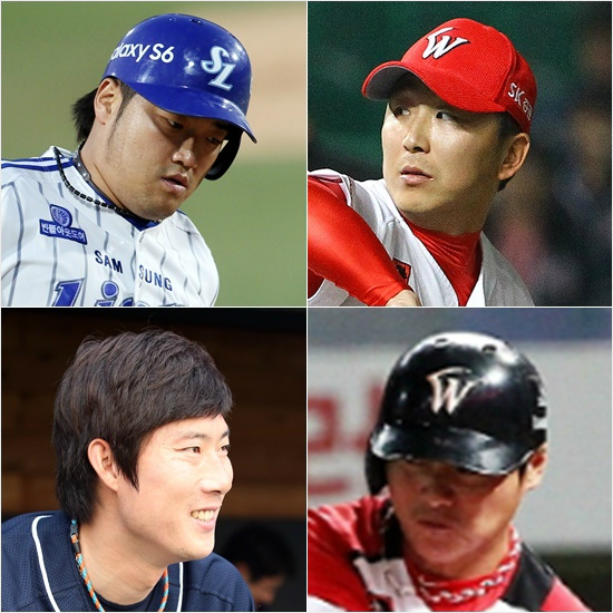'가진자와못가진자'올해FA시장은역대최고액이경신되는등고물가기조가이어졌지만준척급FA들은여전히찬서리를맞았다.사진은NC와한화에거액을받고옮겨간박석민(왼쪽위부터시계방향),정우람과SK에눌어앉은박재상,두산과다시협상하는고영민.(자료사진=삼성,SK,두산)