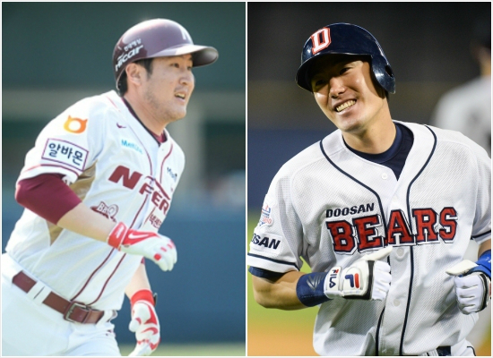 12년의시간을기다려골든글러브를수상한유한준(왼쪽)과김재호.(사진=넥센히어로즈/두산베어스제공)