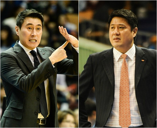 '엇갈린연세대선후배'이상민감독(왼쪽)의삼성은지난시즌문경은감독의SK에5연패를당했지만막판승리이후올시즌4전전승까지5연승으로되갚았다.(자료사진=KBL)
