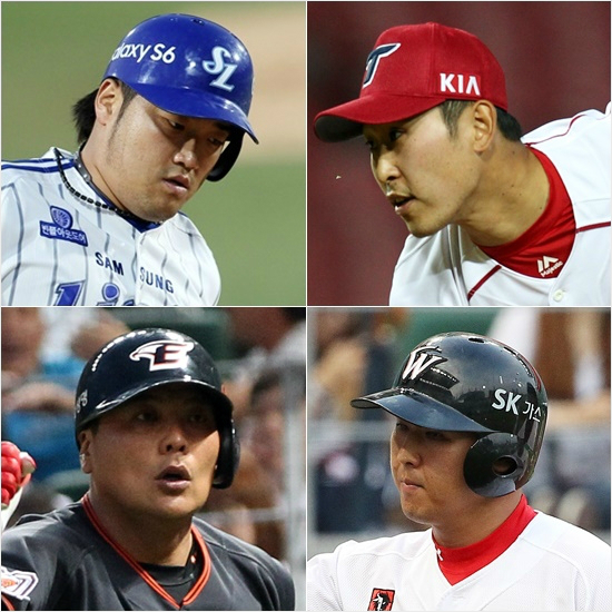 '역대최고몸값의사나이들'NC박석민(왼쪽위부터시계방향),KIA윤석민,SK최정,한화김태균등역대최고액을쓴선수들.(자료사진=삼성,KIA,SK,한화)