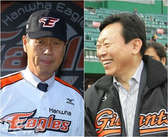 '지일파의대반격?'올해실패의아픔을딛고내년설욕을다짐하는김성근한화감독(왼쪽)과어수선한그룹분위기전환의일환으로야구단의의욕적인행보를주문한신동빈롯데그룹회장.(자료사진=노컷뉴스,롯데)