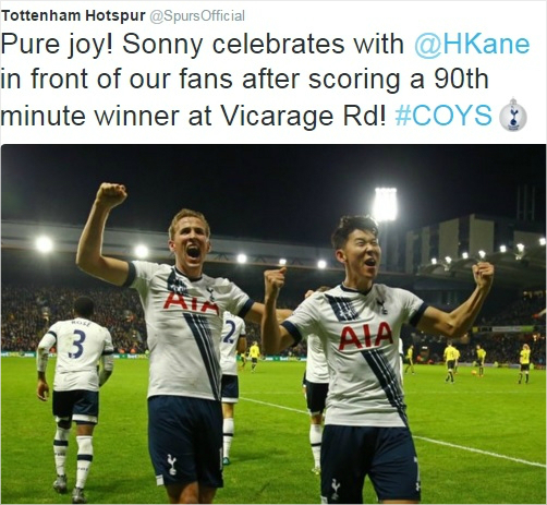 기뻐하는손흥민과케인(사진오른쪽부터)(사진/토트넘구단트위터캡처)
