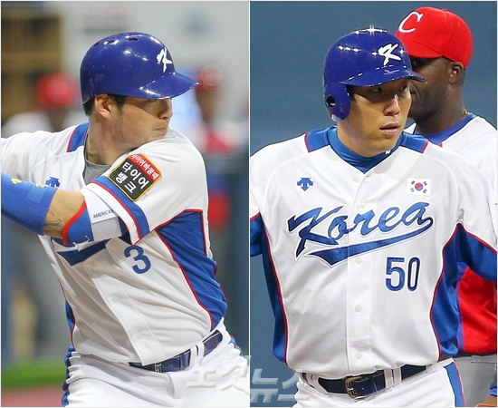 '대한민국중심타자자존심지킬까'프리미어12우승을이끈박병호(왼쪽)와김현수는내년메이저리그개막전에서맞대결을펼친다.(자료사진=박종민기자)