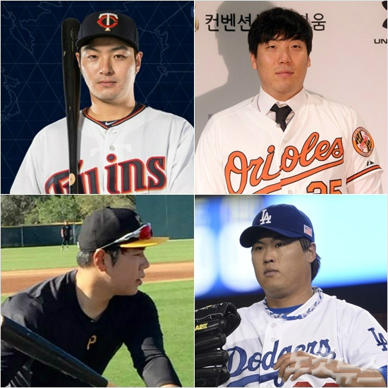 "이제는우리차례입니다."메이저리그에데뷔하는박병호(위왼쪽)와김현수(위오른쪽),이미메이저리그에서성공적으로안착한강정호(아래왼쪽)와류현진.(사진=노컷뉴스/각구단SNS)