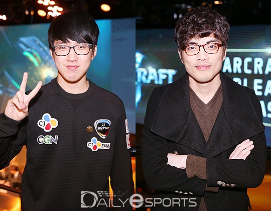 CJ 엔투스 신희범(왼쪽)과 X팀 변현우.