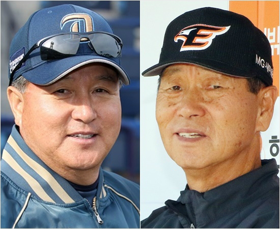 '올해는과연누가웃을까'김경문NC(왼쪽),김성근한화감독은각각두산과SK시절2000년대후반한국시리즈등가을야구에서치열한명승부를펼쳤다.두팀의전력이상승해올해8년만에두감독의한국시리즈재격돌에대한가능성도커지고있다.(자료사진=윤성호기자,한화)