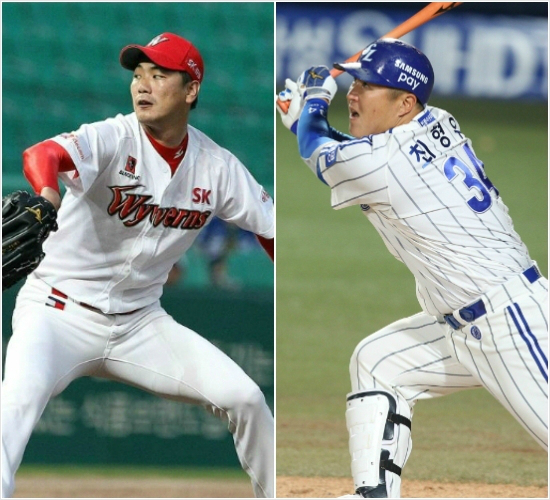 김광현(왼쪽)과최형우.(사진=SK와이번스/삼성라이온즈제공)