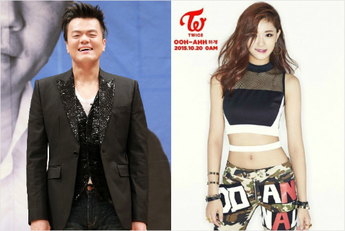 JYP엔터테인먼트의박진영프로듀서와그룹트와이스의멤버쯔위.(사진=자료사진,JYP제공)