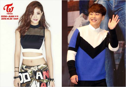 그룹트와이스멤버쯔위와엑소멤버시우민.(사진=JYP엔터테인먼트제공,황진환기자)