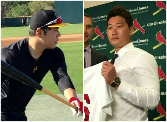 "메이저리그에서붙자."강정호의피츠버그파이어리츠와오승환의세인트루이스카디널스가4월4일오전2시5분개막전에서맞붙는다.(피츠버그파이어리츠/스포츠인텔리전스그룹제공)