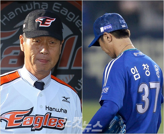 '구미는당기지만...'한국과일본을평정한마무리임창용(오른쪽)이도박파문으로선수생활을씁쓸하게마감해야할위기에놓인가운데김성근한화감독도최근임창용영입에대해생각이없다고밝혔다.(자료사진=박종민기자)