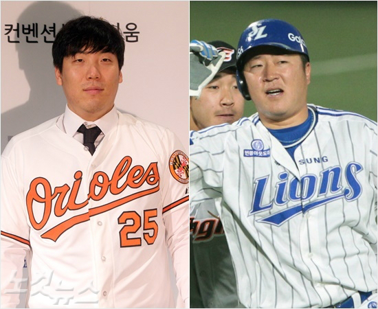 지난해두산에서예비FA의프리미엄을톡톡히누렸던김현수(왼쪽)와올시즌뒤FA자격을얻음에도대폭연봉인상의혜택은누리지못한삼성최형우.(자료사진)