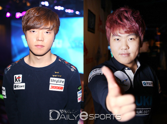 맞트레이드로 차기 시즌 아프리카에서 뛰게 될 이승현(왼쪽)과 KT 소속으로 활동할 이동녕.