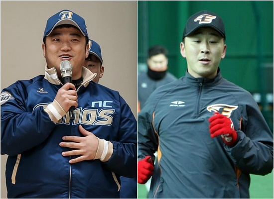 '힘차게새출발'지난해역대최고액선수로NC유니폼을입은박석민(왼쪽)과불펜투수최고액에한화로이적한정우람.(자료사진=NC,한화)