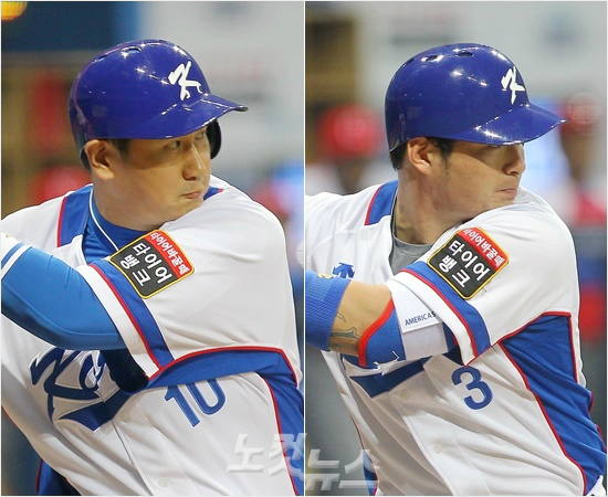 '4번은마이너,5번은빅리그?'대한민국야구대표팀4번타자이대호(왼쪽)와5번박병호는지난해야구국가대항전프리미어12우승을견인한뒤나란히메이저리그로진출했다.다만이대호는1년마이너리그계약,박병호는4년계약을맺으면서희비가다소엇갈렸다.(자료사진=박종민기자)