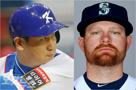 '애덤,각오해라!'이대호가진정한메이저리거의꿈을이루려면시애틀주전1루수로꼽히는애덤린드(오른쪽)와경쟁을이겨내야한다.(자료사진=박종민기자,시애틀홈페이지)