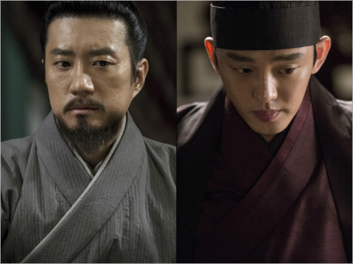 배우김명민(정도전역),유아인(이방원역).(SBS제공사진)
